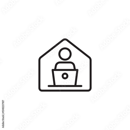 A line art icon shows a house outline enclosing a person working on a laptop, symbolizing "work from home" or remote work.