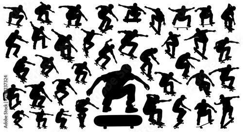 Collection of Skateboarder Silhouettes in Various Poses