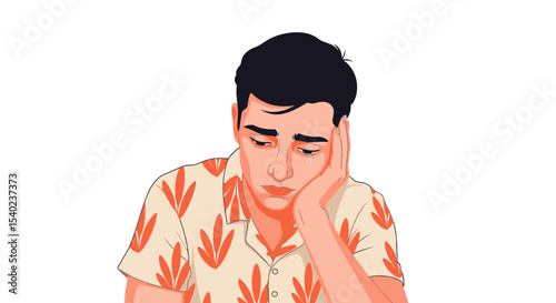 A Depressed Man with a Tear, Resting His Head on His Hand