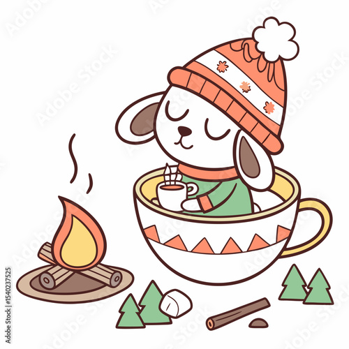Creative SVG: Sleepy Lamb with sitting in a teacup ride in a Campfire Glow colored Camping trip theme