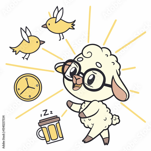 Cute Loving Lamb, accessorized with wearing glasses, in a Morning sunshine world – Sunny Mornings palette vector