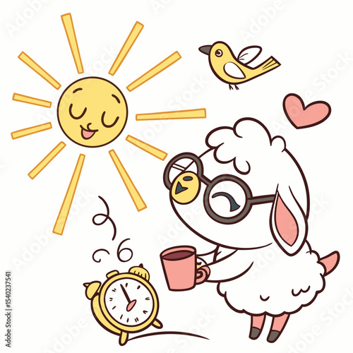 Cute Loving Lamb, accessorized with wearing glasses, in a Morning sunshine world – Sunny Mornings palette vector