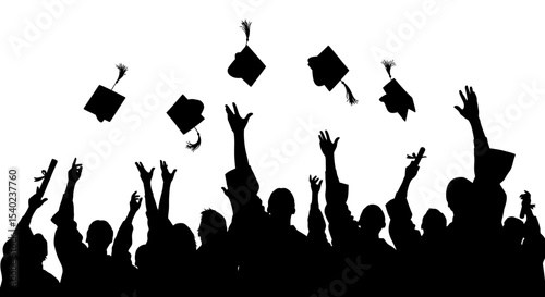 Silhouette of Graduates Throwing Caps in the Air