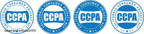 blue CCPA compliance badges in round label style with bold text used for california consumer data privacy	