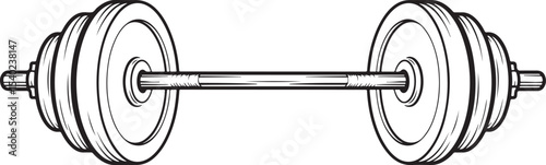 Detailed Black and White Line Drawing of a Traditional Barbell