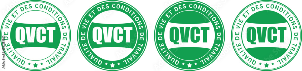 green round qualite de vie et des conditions de travail QVCT badges with French text used for workplace quality of life and working conditions green round qualite de vie et des conditions de travail QVCT badges with French text used for workplace quality of life and working conditions