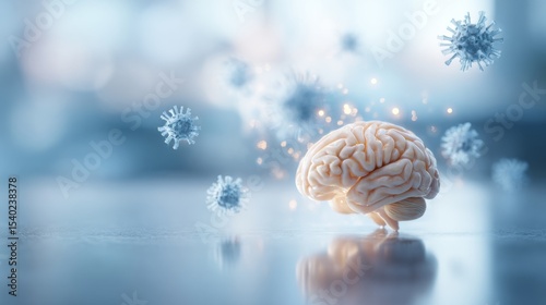 Illustrated brain encapsulated in a pill-shaped capsule, symbolizing breakthroughs in medical research and neuroscience advancement, healthcare campaigns, pharmaceutical advertising