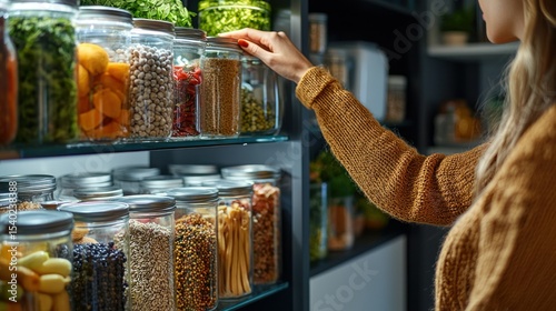 Organized Pantry with Variety of Foods
