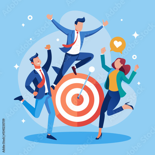 Team achieving goals and celebrating success together shown in vector illustration