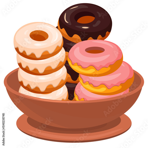 chocolate and vanilla donuts in a plate without background