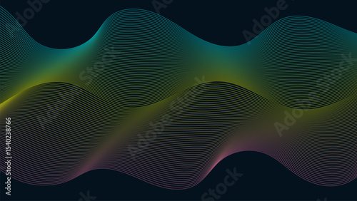 Flowing particle wave lines, abstract vector background, futuristic technology relaxation wallpaper.