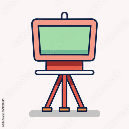 Cartoon illustration of an easel with a green screen ready for painting