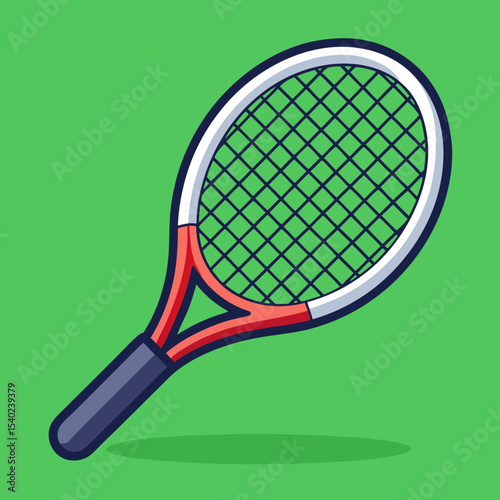 Stylized tennis racket illustration on a green background, tennis equipment icon