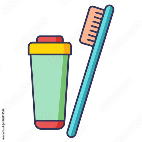 Toothbrush and toothpaste cartoon illustration for dental hygiene products concept design