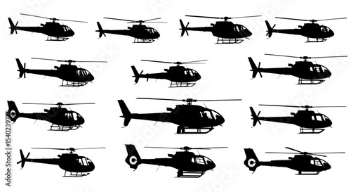 Silhouetted Helicopters in Various Angles and Positions, Black and White