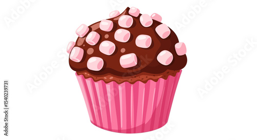 Delicious Chocolate Cupcake Topped with Pink Marshmallows