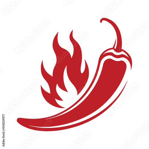Red Chili Pepper with Flames on White Background Spicy Food Icon
