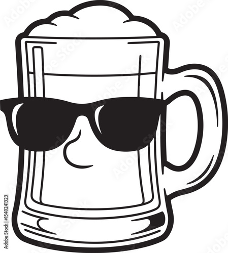 Cool Beer Mug Cartoon Character Wearing Sunglasses Ready for Summer Party