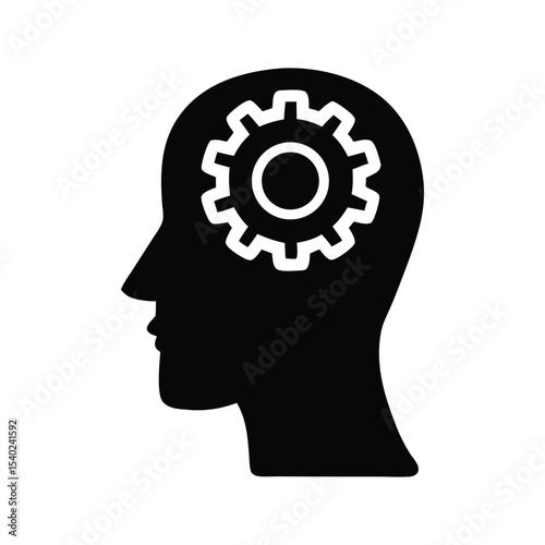 Mind gears illustration: a silhouette of a human head with cogs representing intelligence and creative thinking Creative thinking scene silhouette icon