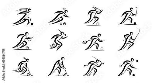 Stylized Black Sports Figures Depicting Various Athletic Activities.