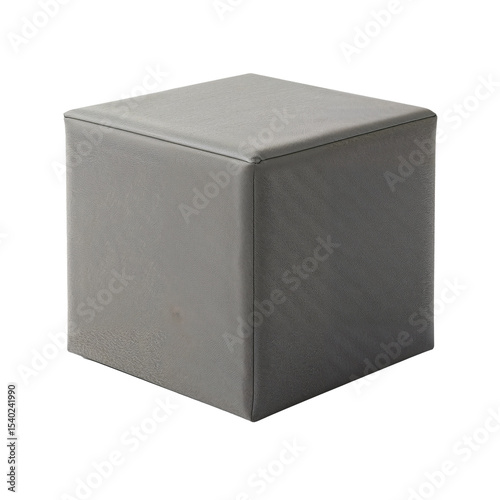 Gray leather cube pouf, modern furniture, isolated on transparent background

