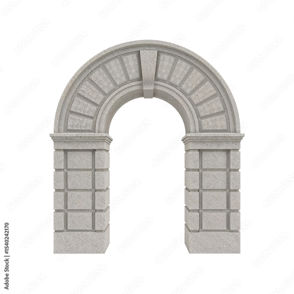 Fototapeta premium Gray stone archway, classic architecture, isolated on transparent background 