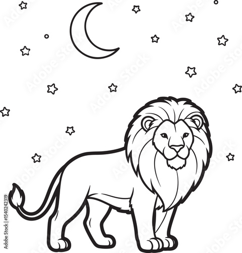 Majestic Lion Under the Night Sky Coloring Page for Children