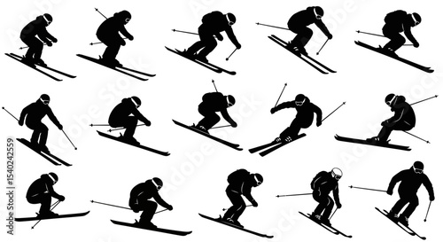 Dynamic Ski Silhouettes: A Collection of Downhill Skiing Poses