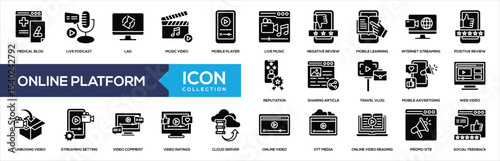 Online Platform Glyph Icon Collection