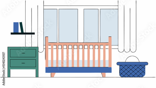 Modern Nursery Room with Crib, Nightstand, and Window