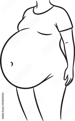Line Drawing of a Pregnant Woman in a Tshirt Illustrative Style