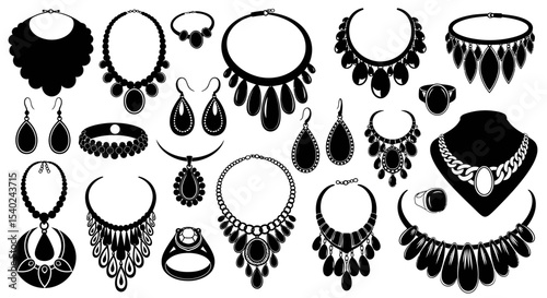 Elegant Black and White Jewelry Collection: Necklaces, Earrings, and Rings