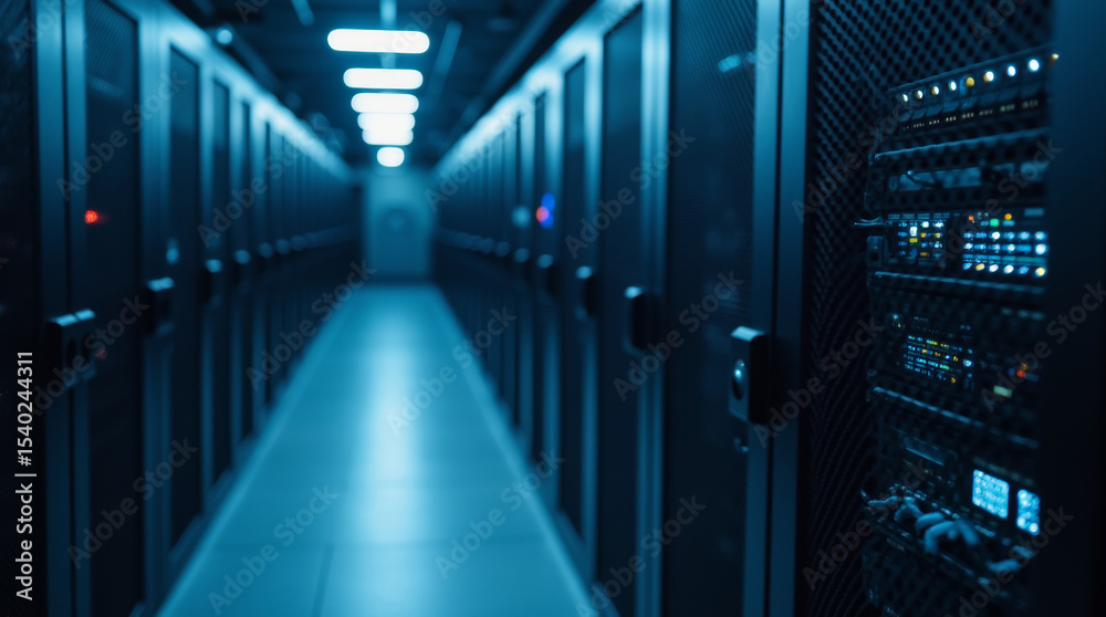 Obraz premium server room data center in blue, selective focus
