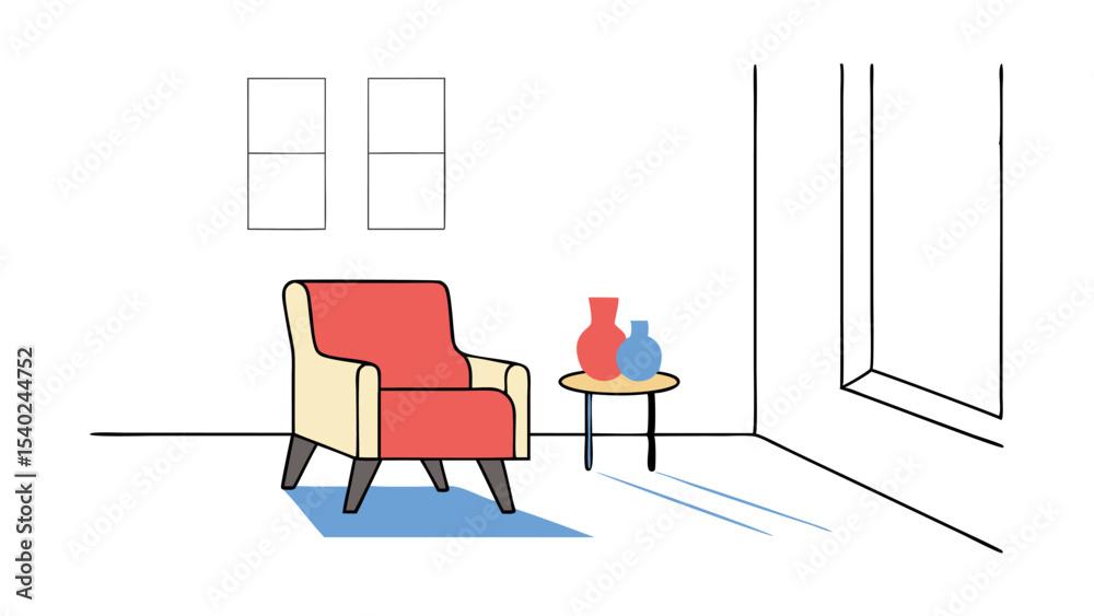 Fototapeta premium Cozy Living Room Corner with Armchair and Vases
