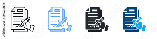 Contract Icon Set Multiple Style. Design In Outline, Blue, Glyph, Dual Tone