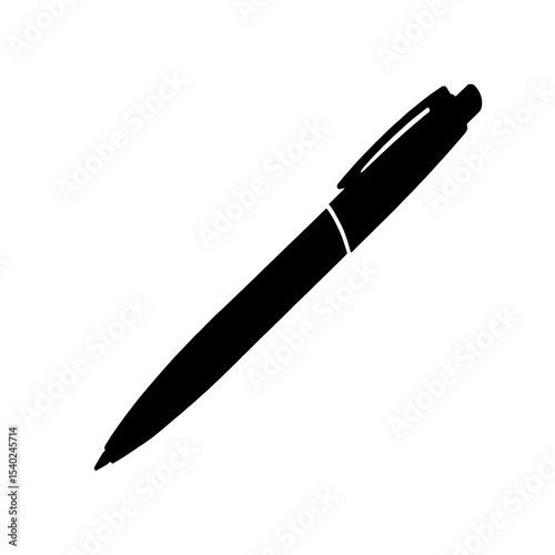 Minimalist Black Ballpoint Pen Silhouette on White Background