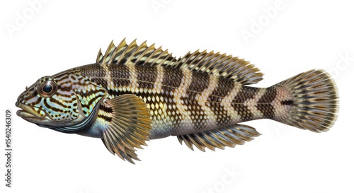 Strikingly Detailed Image of a Colorful Fish with Unique Markings on a White Background photo