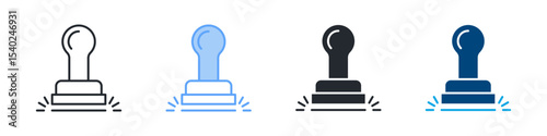 Stamp Icon Set Multiple Style. Design In Outline, Blue, Glyph, Dual Tone