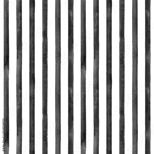 Black watercolor vertical stripe seamless pattern on white background