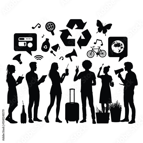 Group of people discussing environmental issues silhouette
