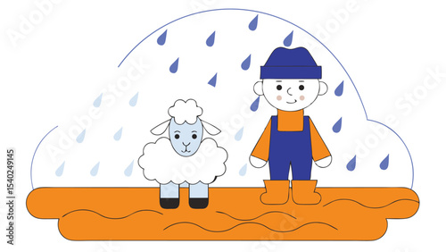 Child and Sheep in the Rain