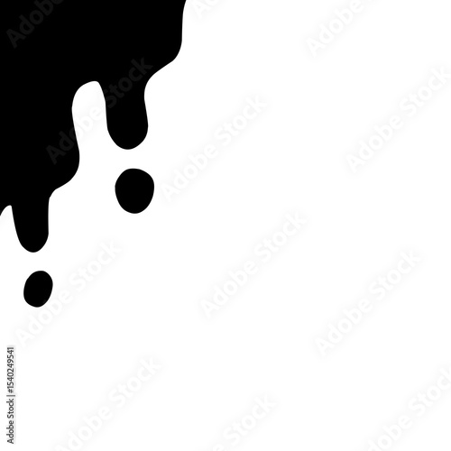 black dripping liquid shapes on the upper left side against a white background. The design evokes the look of paint or ink drips and can be used for modern or abstract themes.