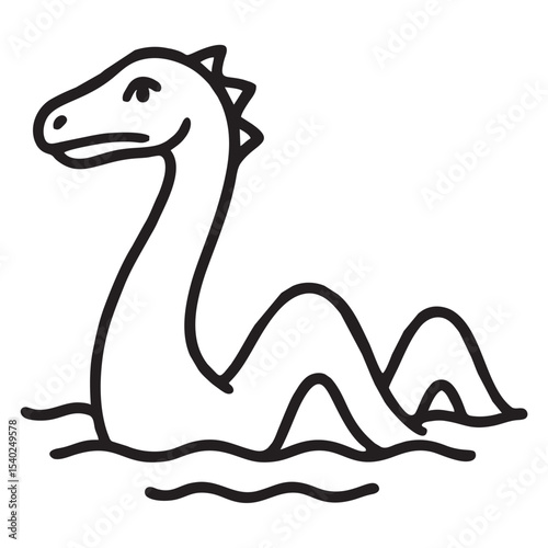 Loch Ness Monster Vector Icon – Minimalist Black and White Outline Cryptid Illustration
