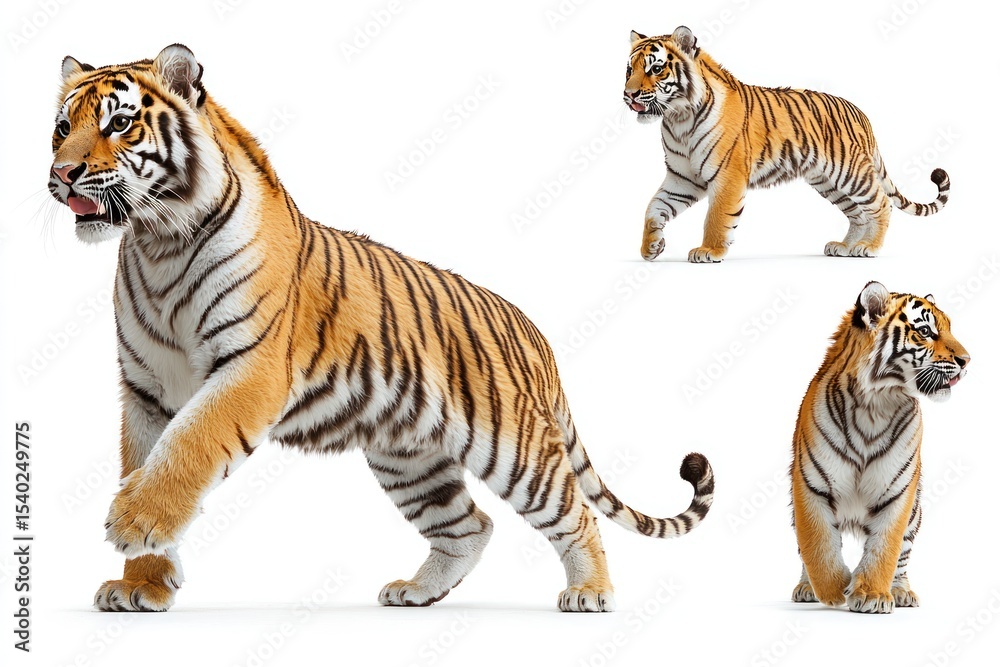 Obraz premium Three Tigers Posing, Studio Shot, White Background