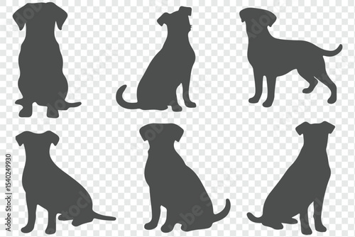 Silhouettes of a dog, vector, isolated collection. Dogs group standing or sitting of different breed. eps 10
