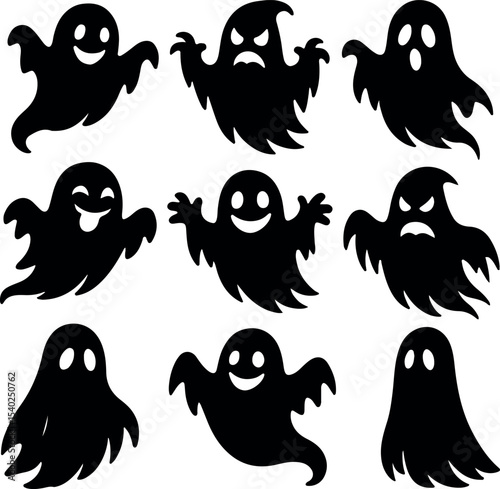 Spooky Ghost Silhouettes - Halloween Cartoon Vector Clipart Collection.
