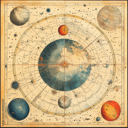 Bolder-Atlas by Brockhaus, an antique drawing of vintage astrological spheres and charts and diagram. Astrology, star sky atlas map. Vintage astrology art drawing illustration, old painting art print.