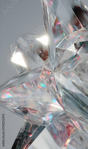 Captivating interplay of light and reflection on crystalline structure showcasing intricate geometric details shining and gleaming abstract design clear shape