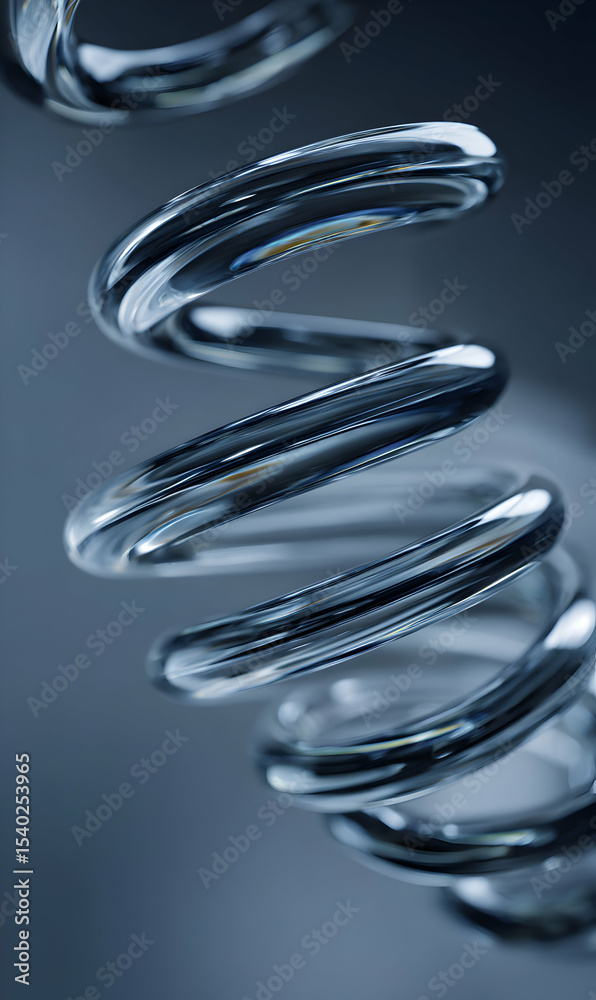 Naklejka premium Abstract metallic spiral design with elegant reflections creating a visually captivating and dynamic composition representing innovation