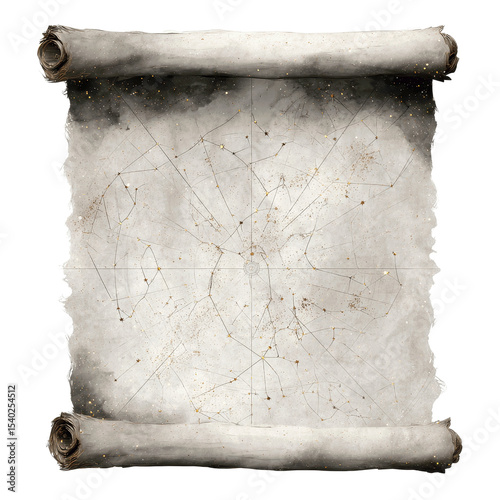 Antique Scroll with Celestial Map Design, Grunge Texture Background